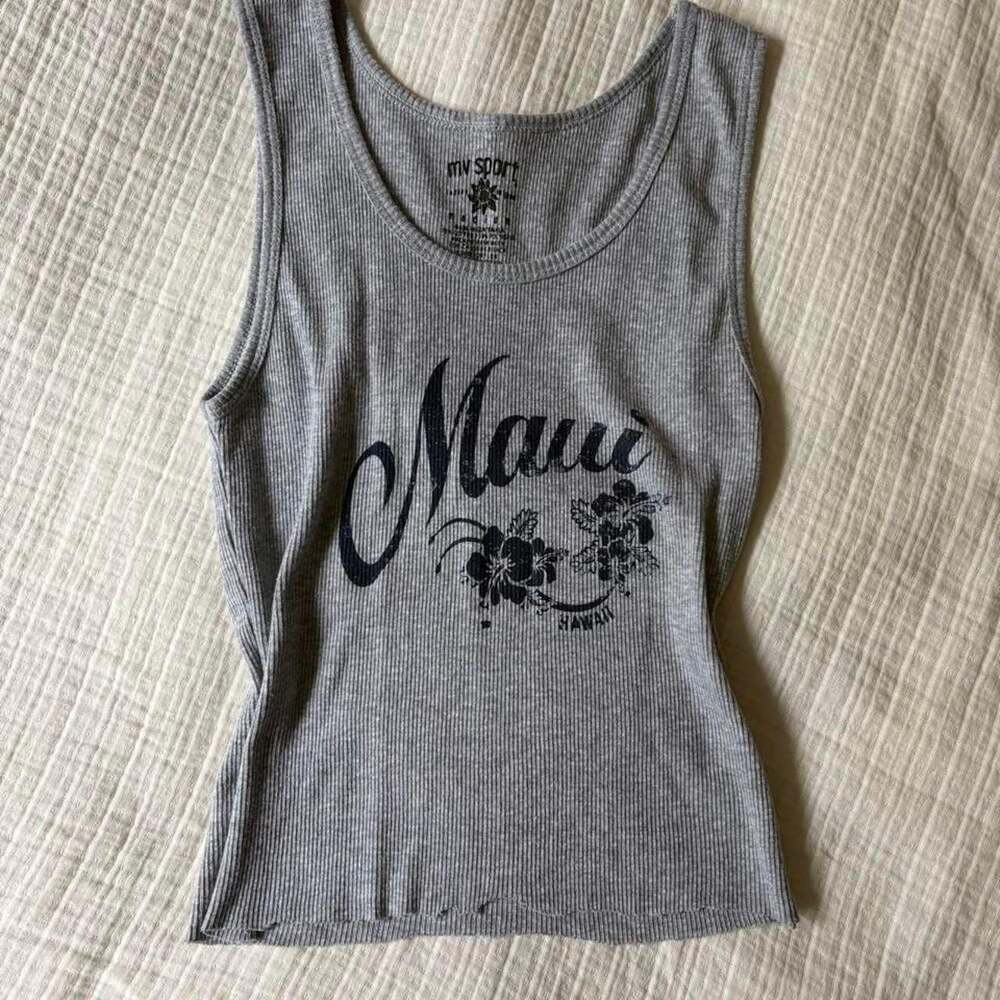 MV Sport Maui Hawaii Ribbed Tank Top Grey